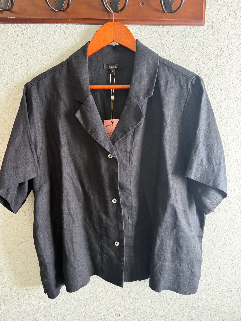 Quince Black Short-Sleeve Button-Down Linen Shirt